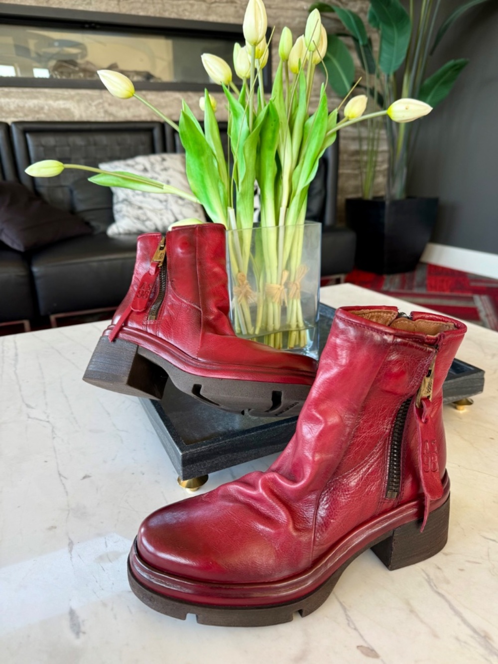 New A.S.98 Eire Ankle Zip Leather Boots Red - Picture 10 of 16